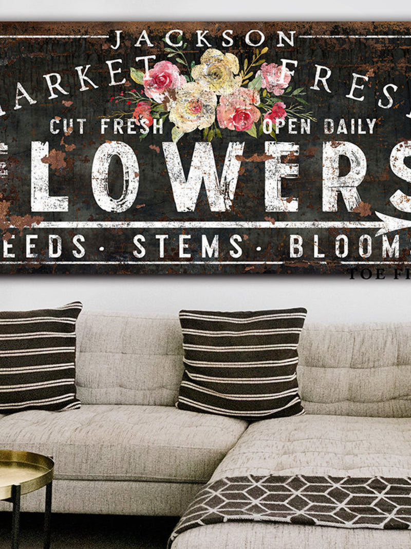 Custom Family Name Sign Vintage Farmhouse Wall Decor Rustic Chic Fresh Flower Market Sign Modern Kitchen Sign Primitive Country Home Decor ANNIVERSARY