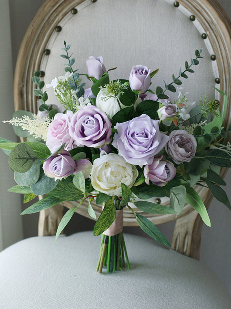 Lavender Bridal Bouquet, Classic White and Dusty Purple Rose Wedding Bouquet, Rustic Boho Flower Bouquet,  Design in Rose and Peony wedding flower