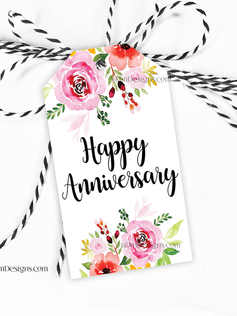 Floral Happy Anniversary Tag, Printable Favor Tag (Digital PDF) ANNIVERSARY