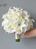 Ivory Bridal Bouquets, Real Touch Faux Calla Lilies, Tiger Lilies, Roses Wedding Bouquets, Bridesmaids Bouquets Bouquet