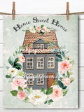 Sweet Shabby Cottage Graphic, Home Sweet Home Print, House-Warming, Flower Wreath, New Home Gift, Pillow Image, Sublimation, Fabric Transfer house warming flower