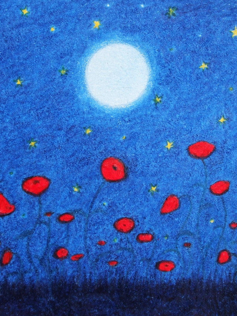 Poppy Card, Sympathy Card, Moon Stars Flowers Card, Red Poppy Field, Bereavement Card, Abstract Art Card, Mourning Greeting Card, Moon Grief sympathy flower