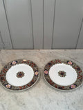 Pair antique Victorian Spode ceramic plates with floral decoration flower spore