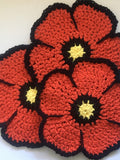 Red Flower Dishcloth / Pot Holder / Trivet / Hot Pad / Washcloth / Facecloth - Red Flower house warming flower