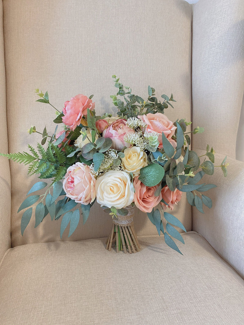 Dusty Rose Wedding Bouquet: Blush Pink Peonies & Eucalyptus wedding flower