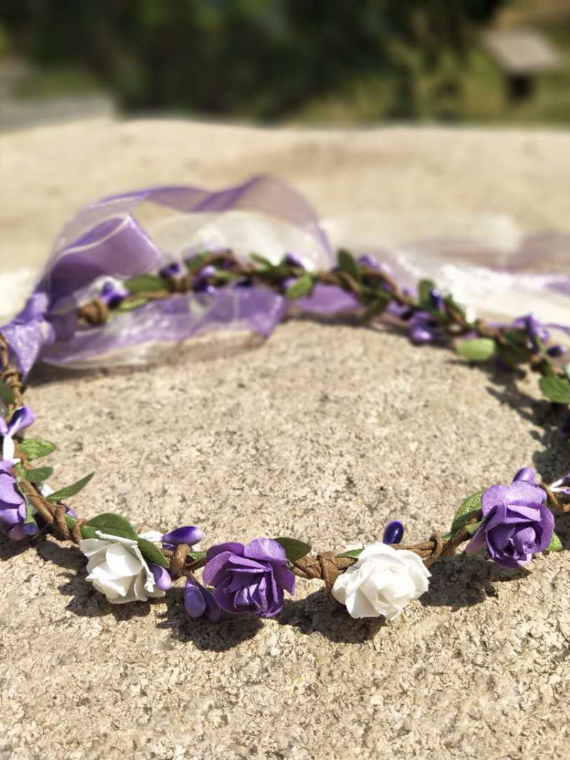 Purple & White Flower Crown: Wedding Flower Girl Headband wedding flower