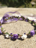 Purple & White Flower Crown: Wedding Flower Girl Headband wedding flower
