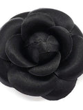 M&S Schmalberg 3" Black Satin Camellia Brooch Lapel Pin - Artificial Flower silk flower