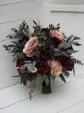 Purple burgundy beige  bouquet Bridal flowers Faux bouquet Fall wedding Wedding Faux flowers Halloween wedding-size 10 inch wedding flower