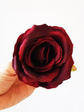 1 Burgundy Rose Blossom - Artificial Silk Flower, Dark Red Rose,  Rose in Red, Floral Hair Accessories Flower Supplies Faux Fake DIY Wedding silk flower