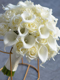 Faux Ivory Real Touch Roses Bridal Bouquet, Calla Lilies Wedding Bouquets, Cream White Wedding Bouquets Fake Flowers, Boutonnieres Corsages wedding flower