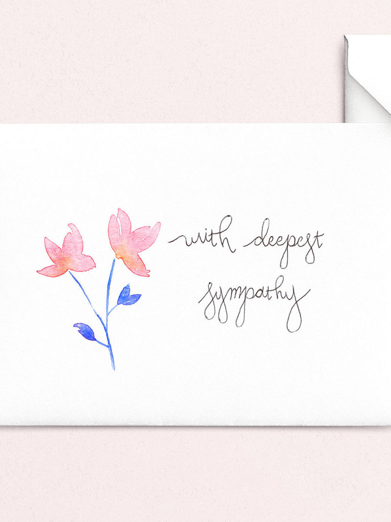 Sympathy Card: Watercolor handmade card, with deepest sympathy flower art sympathy flower