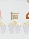 6 Housewarming Cupcake Toppers w/wrappers ¥ House warming decorations ¥ Sold sign ¥ Key ¥ House house warming flower