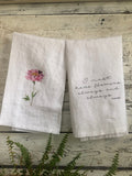 Monet quote and pink peony linen tea towel set, floral dish towel set, kitchen decor  house warming, hostess gift floral theme house warming flower