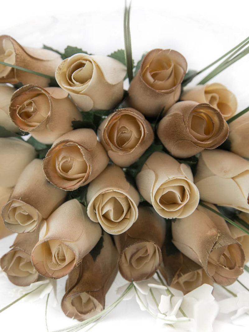 50 Year Anniversary Golden and White Wooden Rose Bouquet The Original Wooden Rose, Flowers for all Occasions 1, 2, or 3 Dozen Bouquets sympathy flower