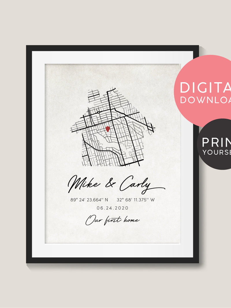 Personalized Housewarming Gift / Our First Home / First Home Gift / Personalized Map / Friends first Home / New Home / DIGITAL DOWNLOAD house warming flower