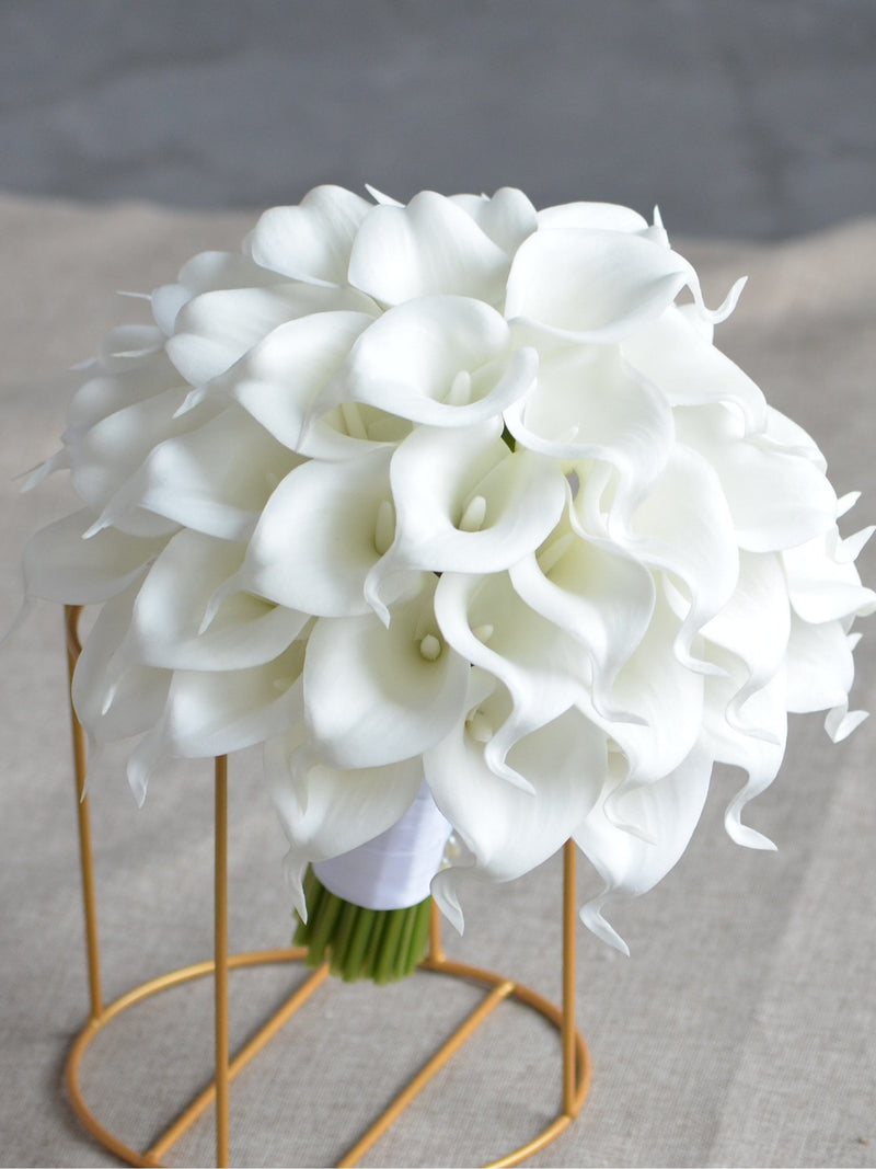 Faux Ivory Bridal Bouquet, Real Touch Calla Lilies Wedding Bouquets Bouquet