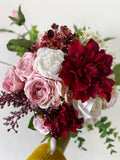 Burgundy, Pink, White Wedding Bouquet, Bridal Bouquet, Bridesmaid Bouquet, Small Wedding Bouquet, Rose & Dahlia Bouquet, Feminine Bouquets Bouquet