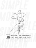 Hand Drawn Floral Heart SVG, Illustration Vector Files, Printable Wall Art, DIGITAL DOWNLOAD Valentine Flowers Bouquet in Hand Cute Drawing Love Romance Flower