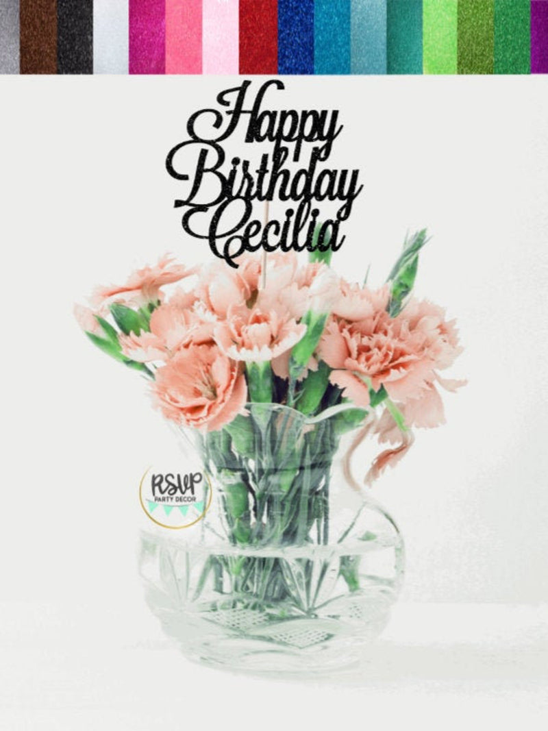 Custom Happy Birthday Centerpiece Topper, Personalized Bouquet Topper, Birthday Bouquet Name Sign, Personalized Birthday Flowers, Party birthday flower
