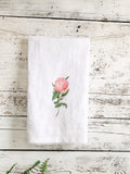 Peony bud French linen tea towel, white stone washed french linen dish towel for kitchen decor, house warming or hostess gift for gardener house warming flower
