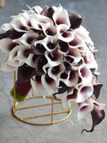 Fake Dark Burgundy Bridal Bouquets, Dark Wine Real Touch Calla Lilies, Dark Red Wedding Bouquets, Picasso Burgundy Calla Lilies, Boutonniere Bouquet