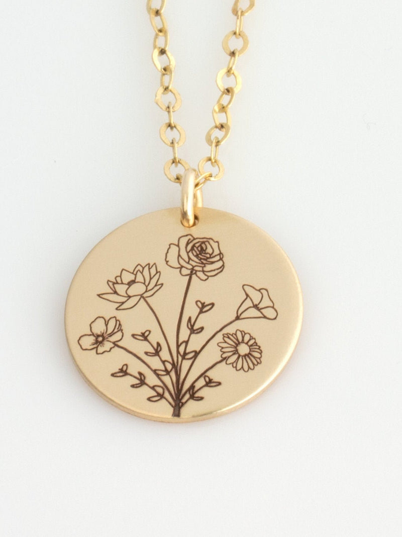 Combined Birth Flower Necklace, Mother's Day Necklace, Personalized Birth Flower Bouquet Necklace, Stepmom Necklace, Bonus Mom Necklace birthday flower