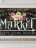 Flower Market Sign Custom Family Name Sign Vintage Farmhouse Wall Decor Rustic Fresh Florals Modern Kitchen Primitive Country Home Wall Art house warming flower