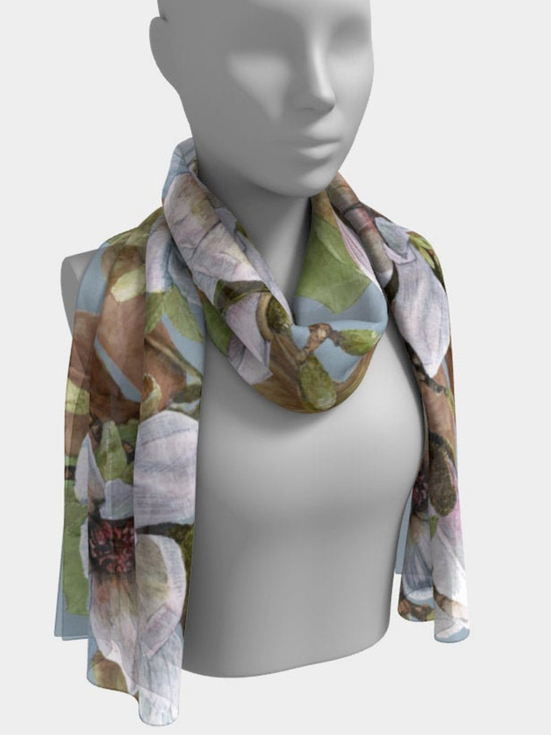Vancouver Magnolia spring Long Scarf 100% Silk silk flower
