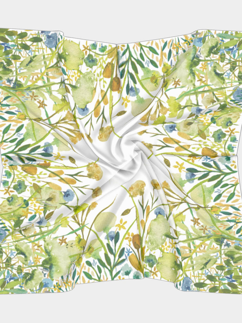 Sweet Wildflowers | Square Scarf | Four Sizes | Four Fabric Options: Silk Habotai, Matte Crepe, Satin Charmeuse, Poly Chiffon silk flower
