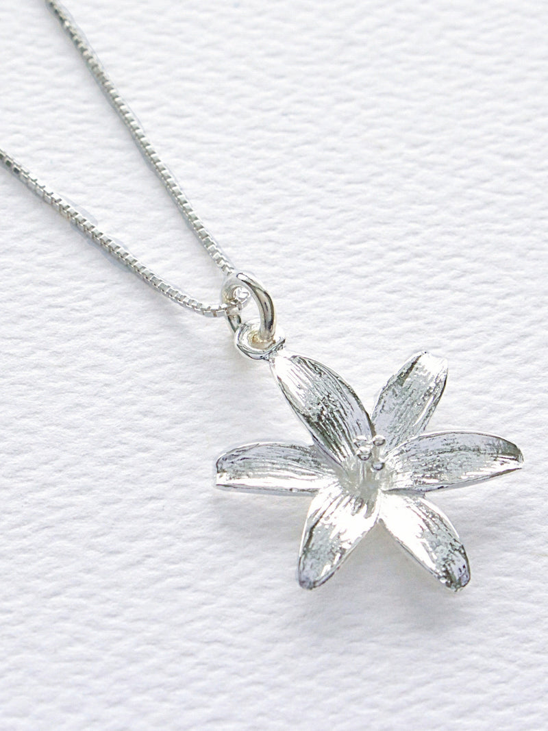 Sterling Silver Lily Flower Pendant Necklace, Mothers Day Jewelry Gift, Anniversary Necklace, Botanical Blossom Nature Charm, FREE SHIPPING ANNIVERSARY