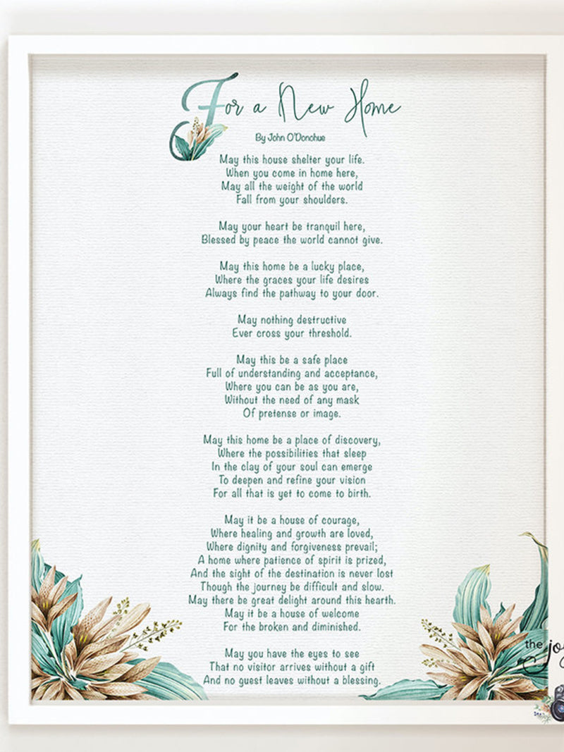 New Home Blessing Printable Poem, Digital Download, Watercolor Vanilla Lilies, Housewarming Gift, Linen Background, Welcome Home Wall Art house warming flower