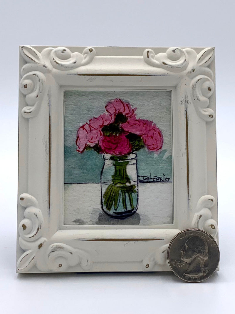 Vase of Pink Peonies Framed Miniature Watercolor Art Print by James Steeno Mini Art, Small Art, Tiny Art, Floral Art, Peony Art, Flower Art sympathy flower