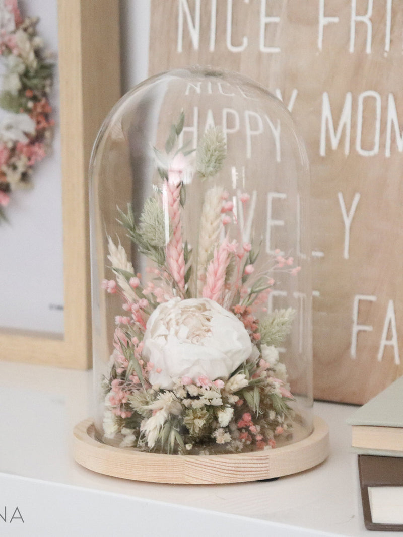 Natural preserve peony under a glass dome PRINTEMPS DES POETES  an eco-responsible decoration gift, Dried flower composition FLOWER DELIVERY