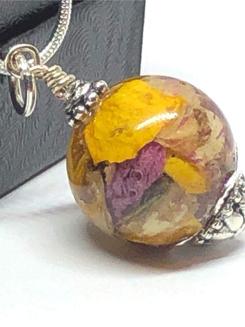 Sphere Pendant 925S Silver Chain, Made Using YOUR Dried Flower Petals, Funeal Casket Flowers, Wedding Flowers, Brides Bouquet, Gift For Loss sympathy flower