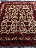 Afghan Handwoven Rug 5x9, Beige Red Floral Medallion Living Room, Vintage Aesthetic, Soft Wool Unique, Play, Bedroom, Kitchen Dining table FLOWER DELIVERY