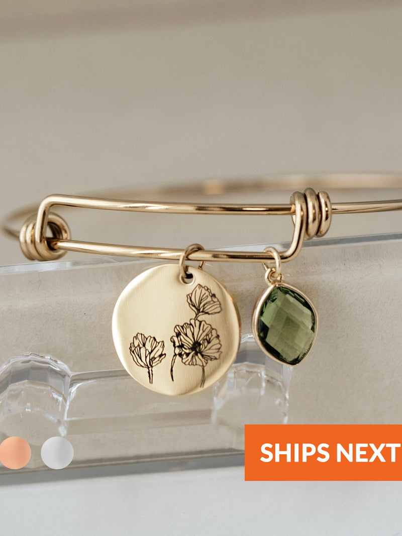Personalized Birthday Gift for Her Birthday Gift for Mom Birth Flowers Jewelry Floral Bracelet Birthstone Bracelet Handmade New Mom Gifts birthday flower