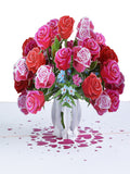 Roses in Vase Pop Up Flower Greeting Card, Birthday Card, Valentines Day Card Love Romance Flower