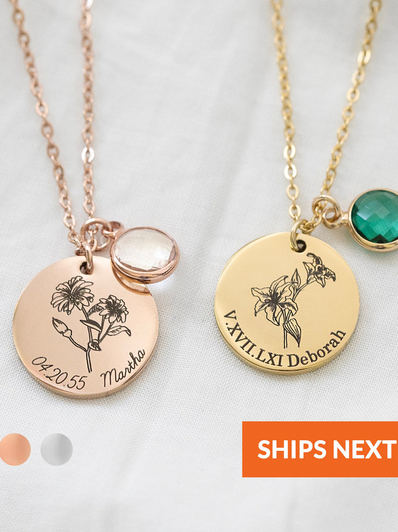 Personalized Flower Necklace Floral Birthstone Necklace Birth Flower Jewelry Memorial Remembrance Charm Necklace Mom Birthday Gift for Her birthday flower