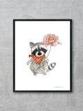 Raccoon Holding Flower Fine Art Print | Unframed | Animals | Whimsical | Home Decor house warming flower