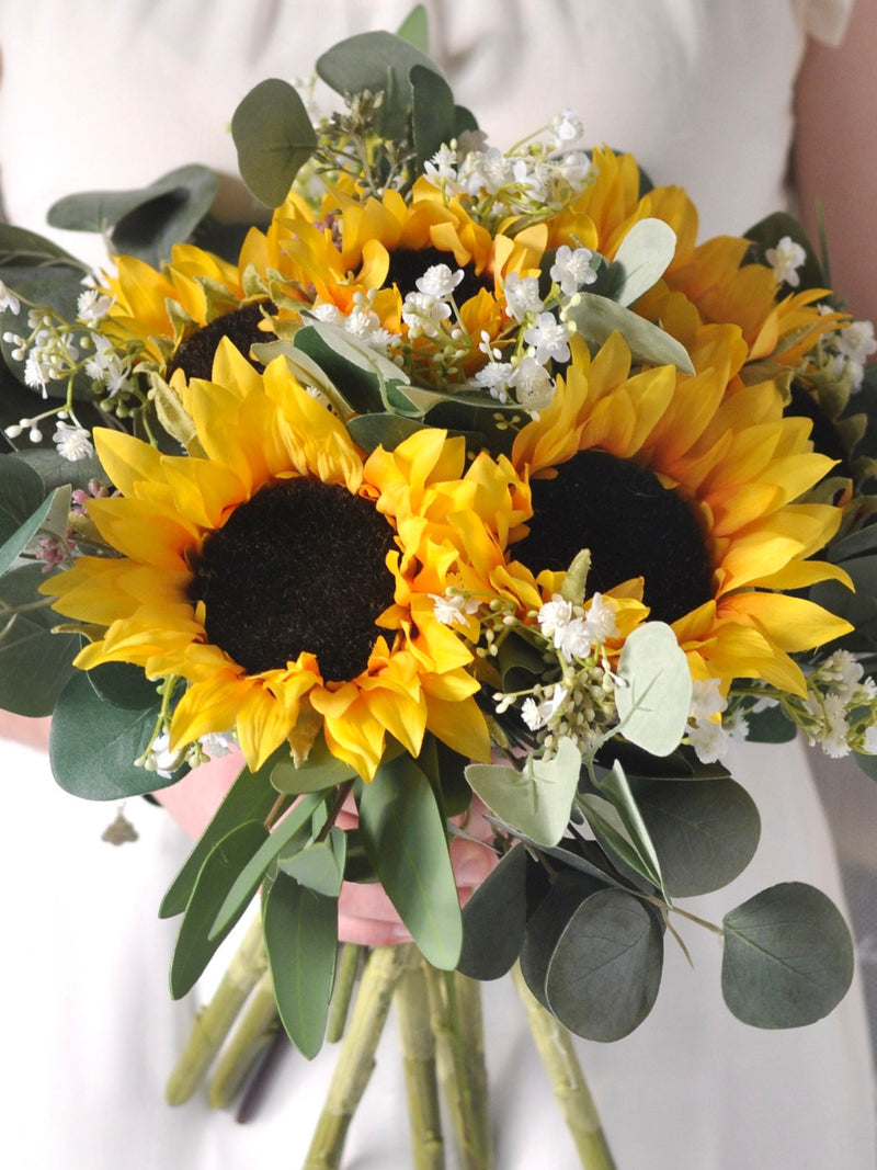 Sunflower Bouquet, Boho Bouquet, Bride Bouquet, Eucalyptus, Silk Wedding Flowers, Wedding Flowers, Wedding Bouquet, Sunflower,Bridal Bouquet silk flower
