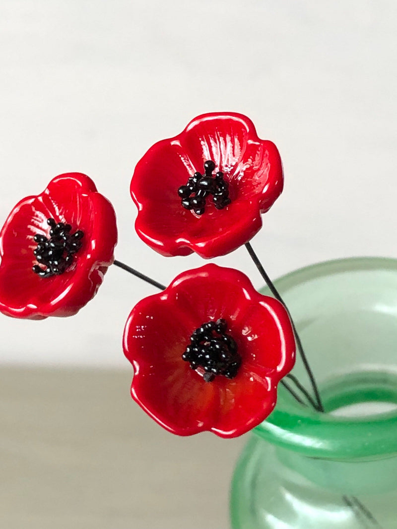 Miniature Glass Poppies, Sold Individually, Tiny Glass Flowers, No Vase FLOWER DELIVERY