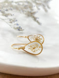 Queen Anne's Lace earrings, lace anniversary gift, homemade cottagecore earrings, pressed flower dainty jewelry, bridesmaid proposal ANNIVERSARY