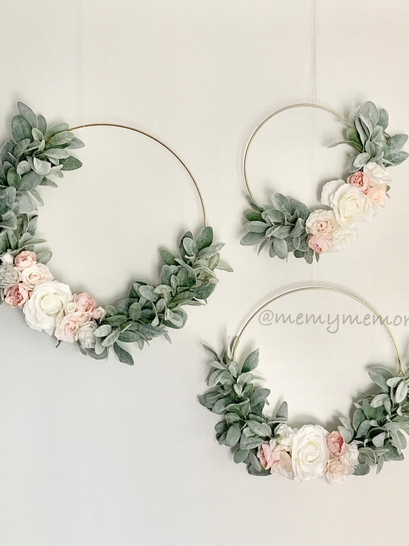 Gold hoop Flower wreath, lambs ear wreath, Gold Wreath, Golden Wreath, wreath, ring wreath, flower wall hanging house warming flower