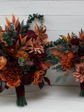 Rust burgundy cinnamon orange flowers Bridal bouquet Faux bouquet Fall wedding  Boho wedding Faux blooms -size 14 inch Bouquet