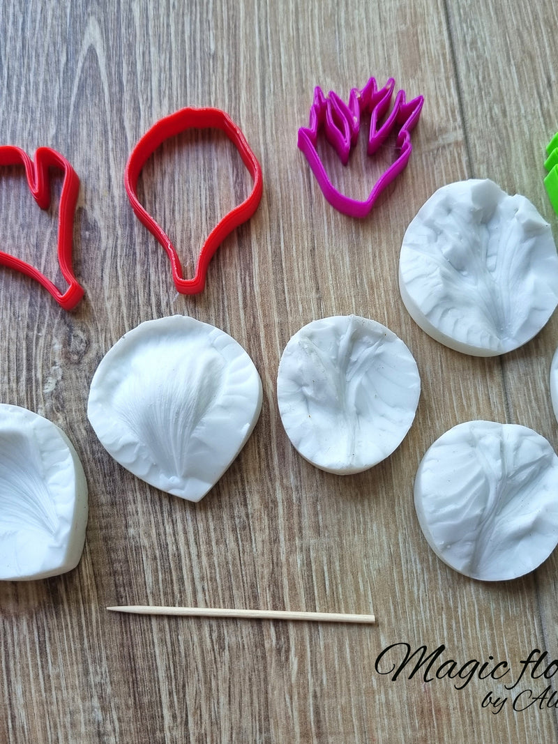 Anemone flower silicone veiner and plastic cutter set flower spore