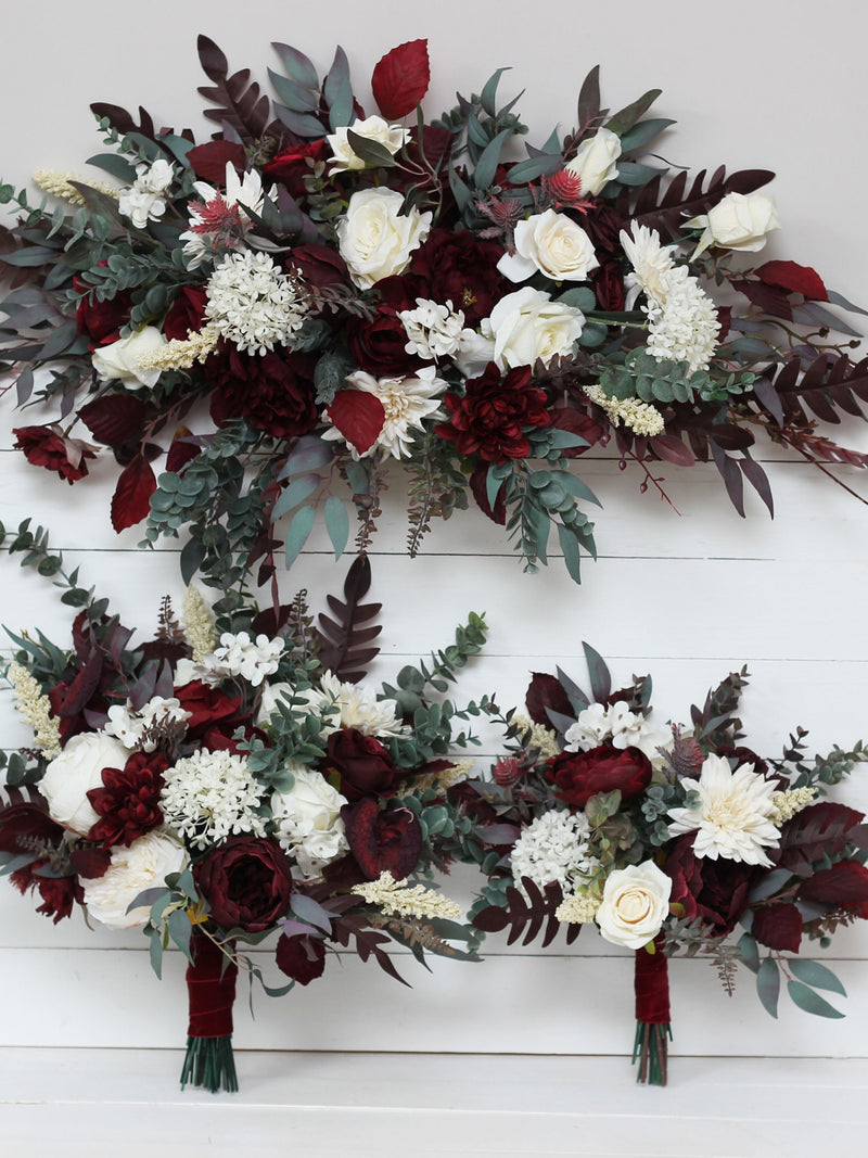 Burgundy ivory bouquet - size 15" Bridal bouquet Faux bouquet  Wedding flowers Faux blooms Boho wedding Bouquet