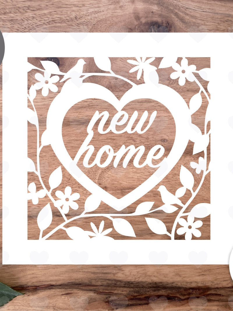 New Home Greetings Card SVG: Floral Papercut Design (Digital Cut File) house warming flower