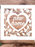 New Home Greetings Card SVG: Floral Papercut Design (Digital Cut File) house warming flower