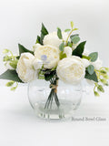 Faux Rose Peony Arrangement: Silk Flower Centerpiece in Glass Vase silk flower